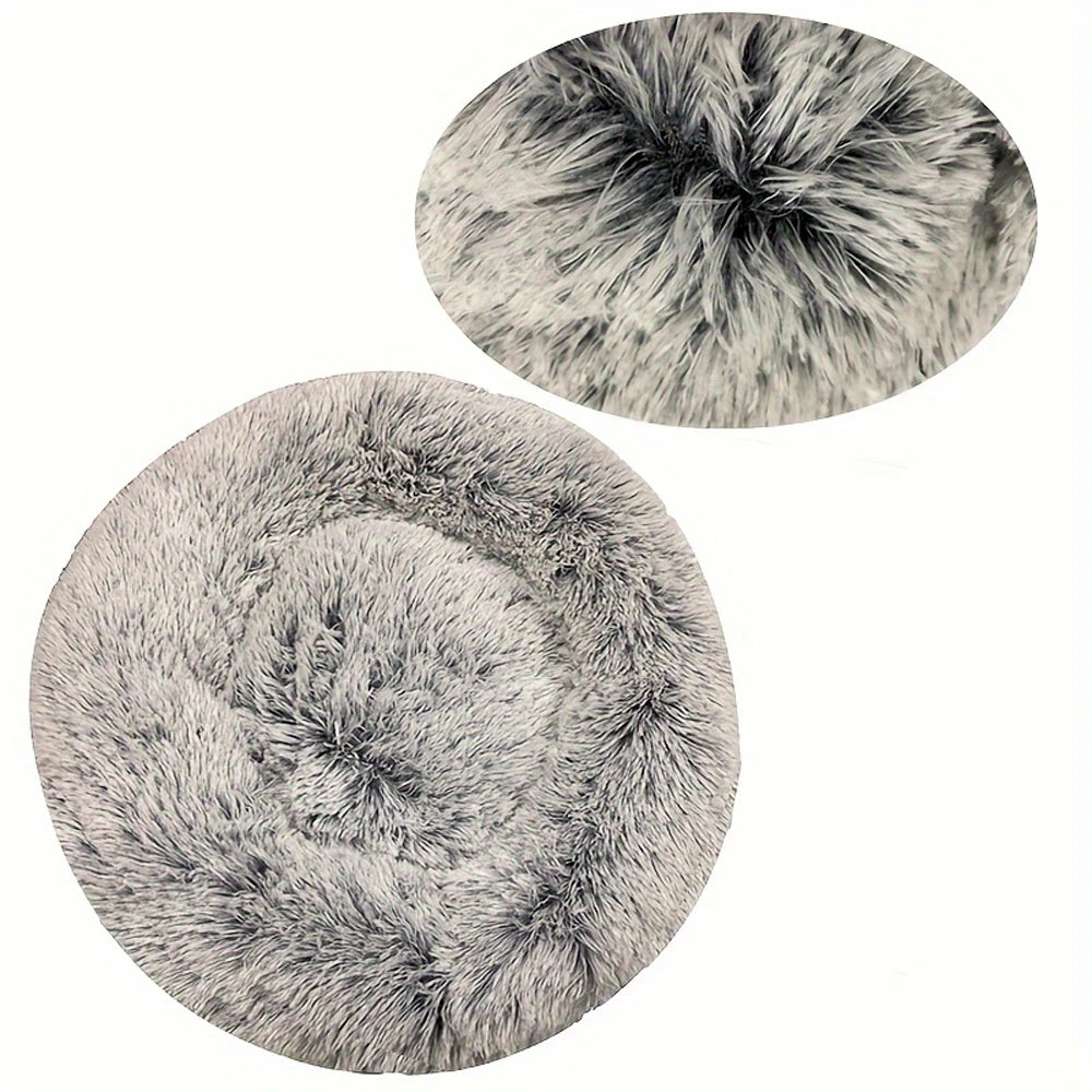 Round Plush Dog Bed — Washable Calming Nest for Small & Medium Dogs