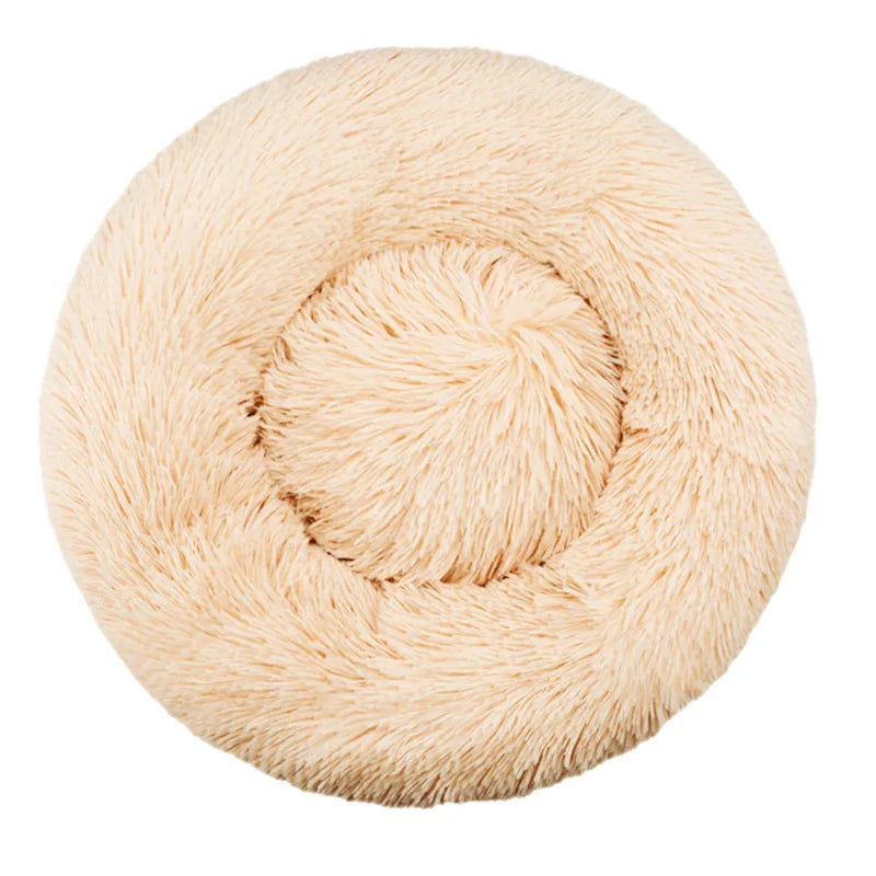Round Plush Dog Bed — Washable Calming Nest for Small & Medium Dogs