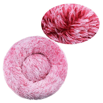 Round Plush Dog Bed — Washable Calming Nest for Small & Medium Dogs