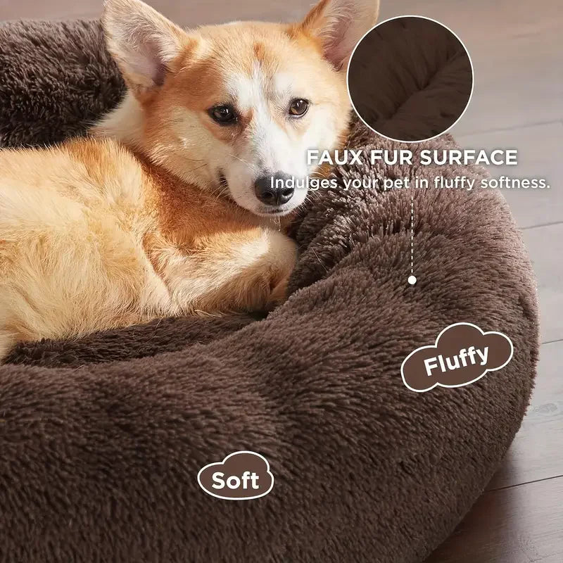 Round Plush Dog Bed — Washable Calming Nest for Small & Medium Dogs