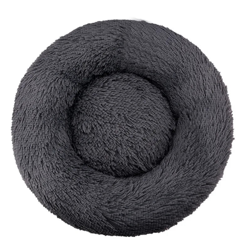 Round Plush Dog Bed — Washable Calming Nest for Small & Medium Dogs