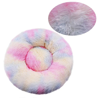 Round Plush Dog Bed — Washable Calming Nest for Small & Medium Dogs