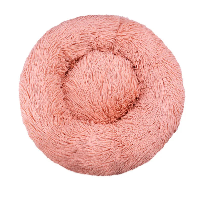 Round Plush Dog Bed — Washable Calming Nest for Small & Medium Dogs