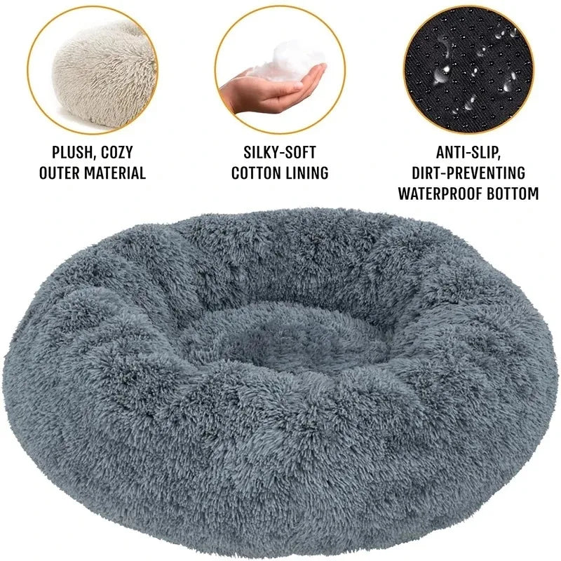 Round Plush Dog Bed — Washable Calming Nest for Small & Medium Dogs