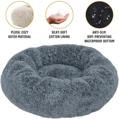Round Plush Dog Bed — Washable Calming Nest for Small & Medium Dogs