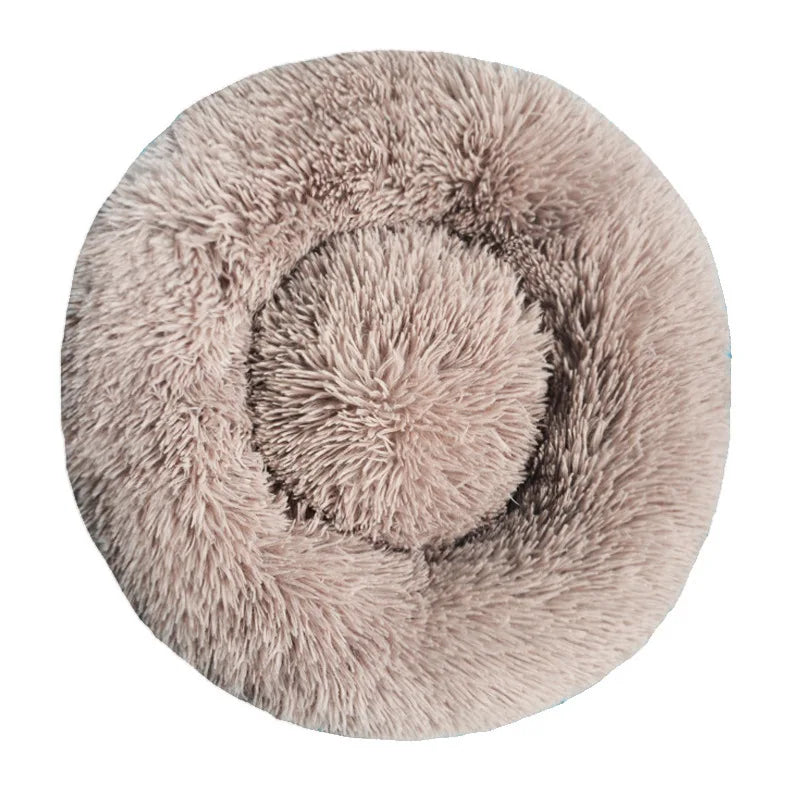 Round Plush Dog Bed — Washable Calming Nest for Small & Medium Dogs