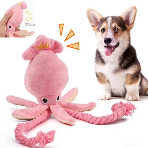 Cotton Rope Octopus Dog Toy — Squeaky Chew & Tug Toy for Dogs & Cats