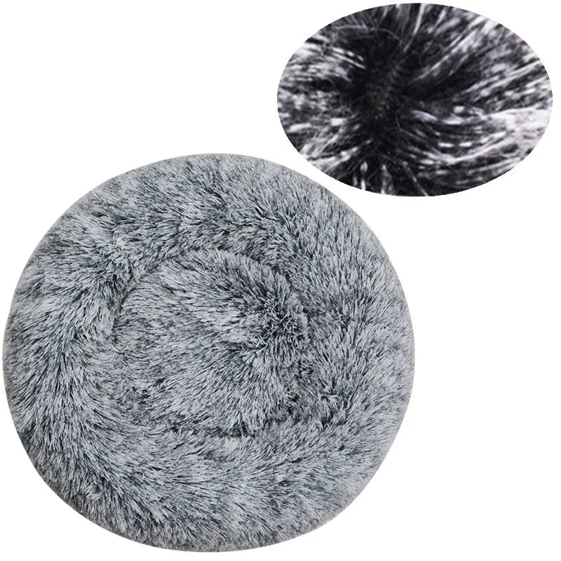 Round Plush Dog Bed — Washable Calming Nest for Small & Medium Dogs