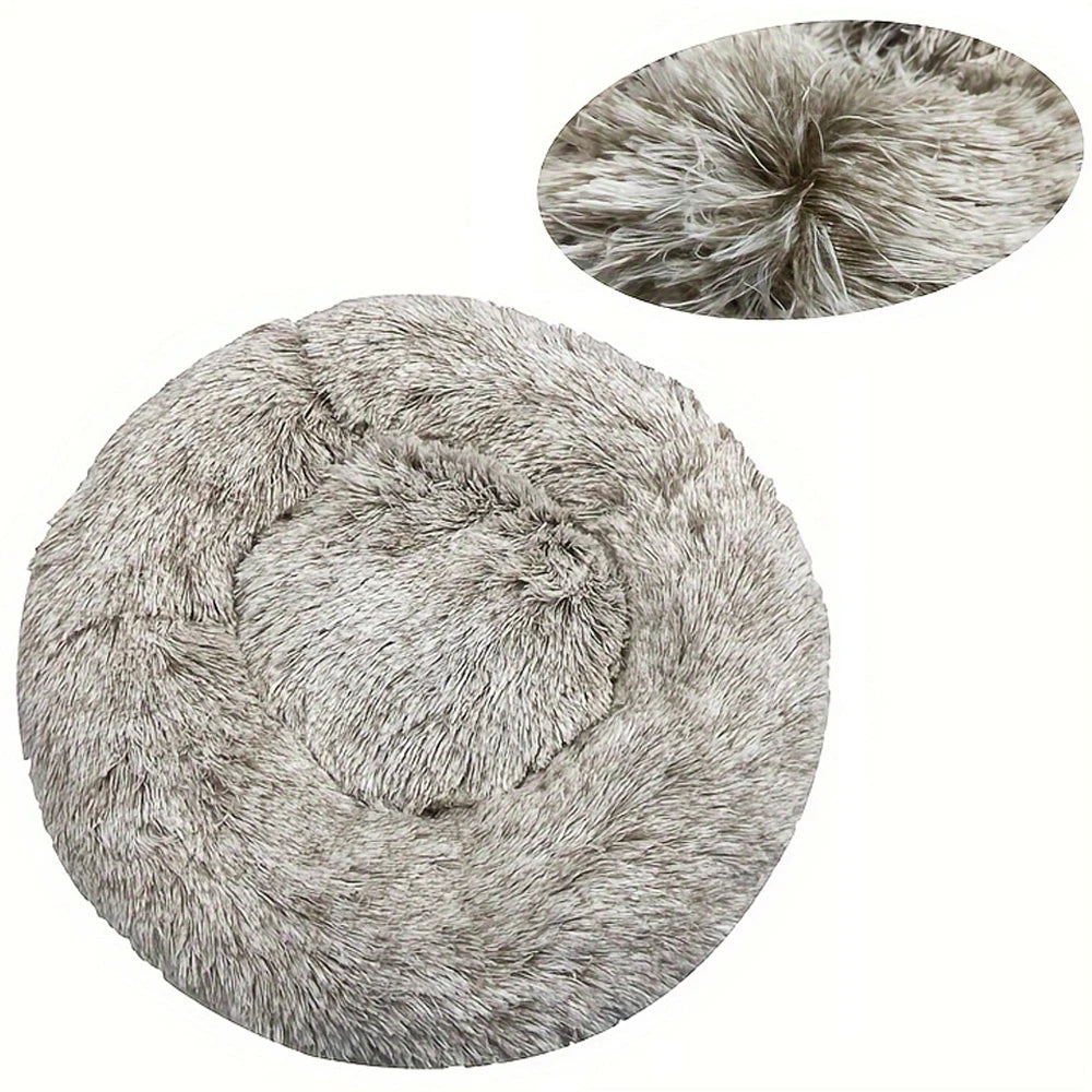 Round Plush Dog Bed — Washable Calming Nest for Small & Medium Dogs