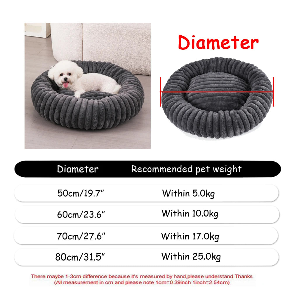 Round Plush Dog Bed — Washable Calming Nest for Small & Medium Dogs