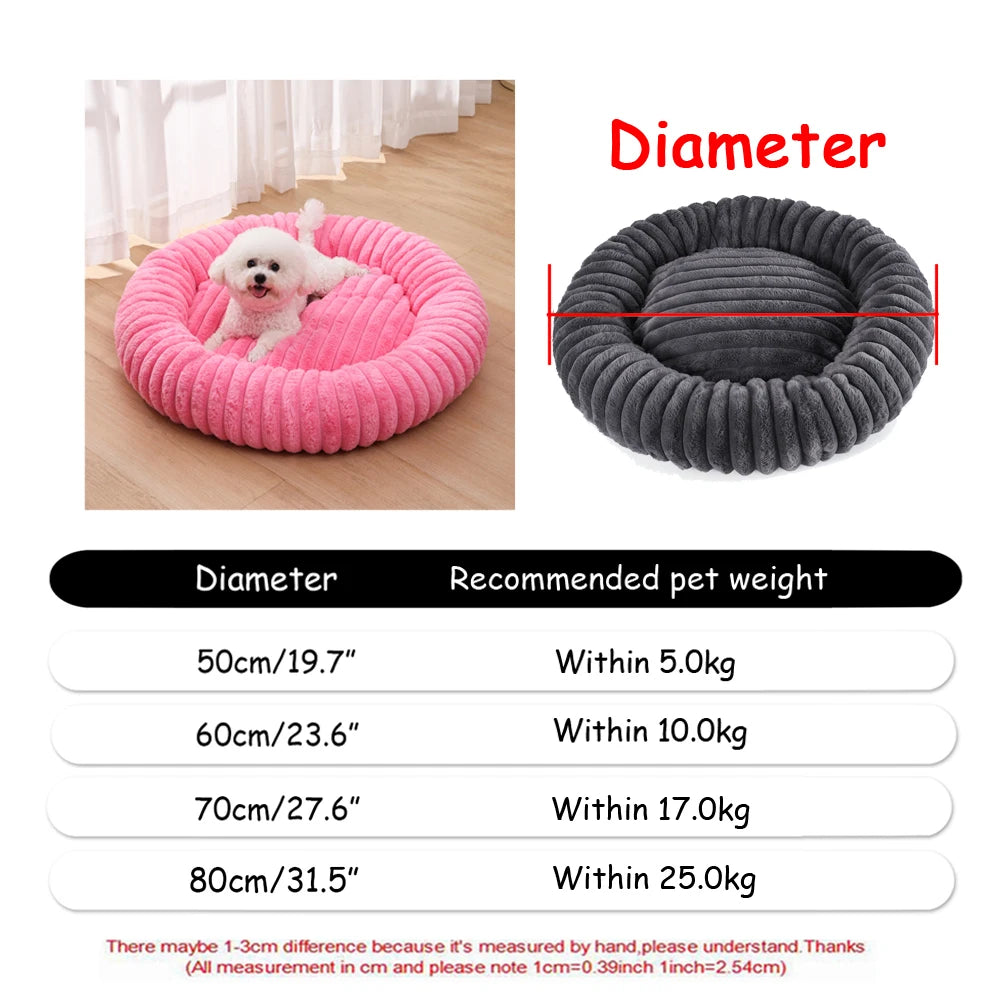 Round Plush Dog Bed — Washable Calming Nest for Small & Medium Dogs