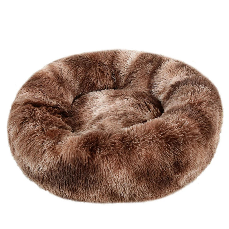 Round Plush Dog Bed — Washable Calming Nest for Small & Medium Dogs