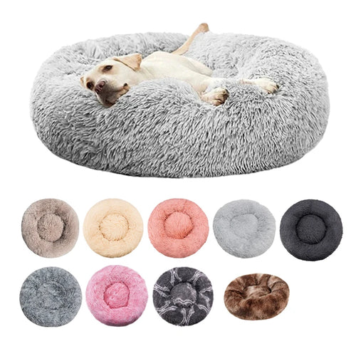 Round Plush Dog Bed — Washable Calming Nest for Small & Medium Dogs